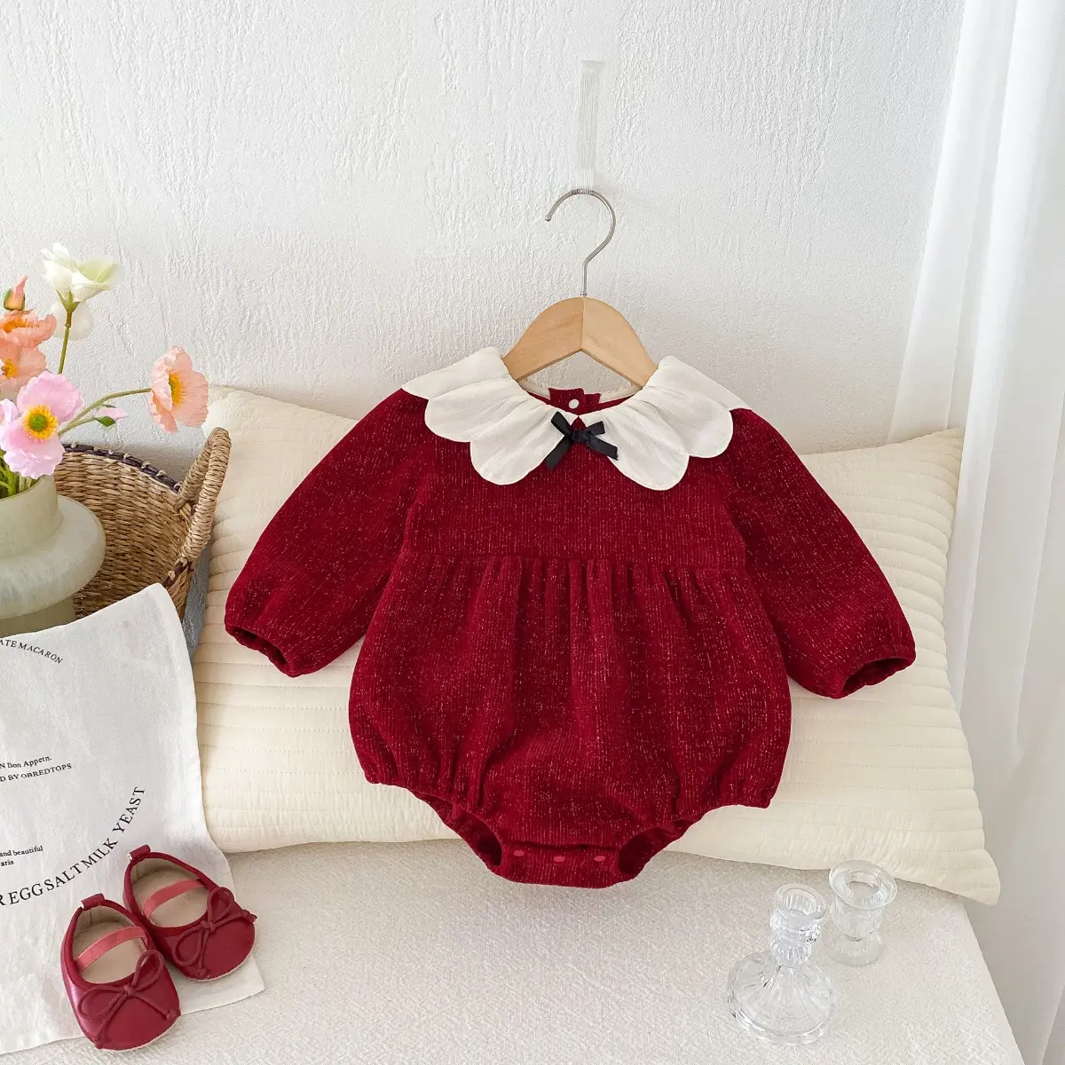 Áo Liền Quần Em Bé Gái, Phong Cách Mới Mùa Xuân Và Mùa Thu INS, Thiết Kế Nơ Dễ Thương Và Ngọt Ngào, Dài Tay, Onesise, Thích Hợp Cho 0-2 Tuổi