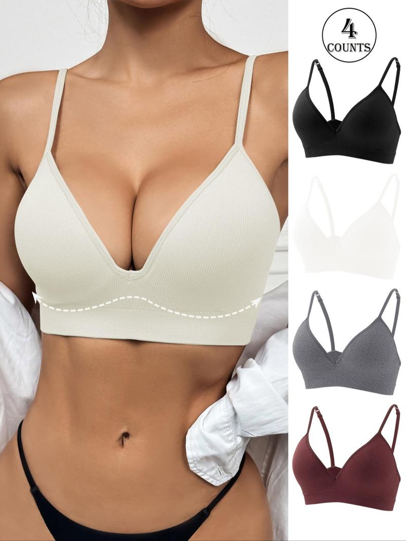 Product Introduction of Women's Solid Bra, Comfortable Breathable Seamless Adjustable Strap Bra, Soft Lingerie for All Seasons 2