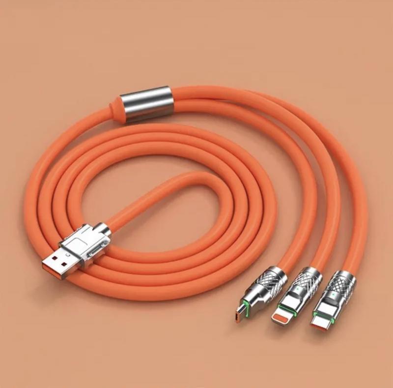 Dây Cáp Sạc Nhanh 120W 3 Đầu Sạc Bằng Hợp Kim Kẽm Và Silicon Dài 1m2 Chống Đứt, Chống Rối 8