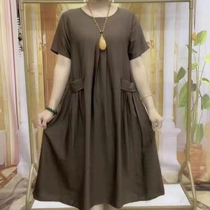 Korean Style New Version Middle age mother Plus Size Loose Fashion Dresses Women Casual Basic age reduction Scoop Neck Plain Short Sleeve Dress