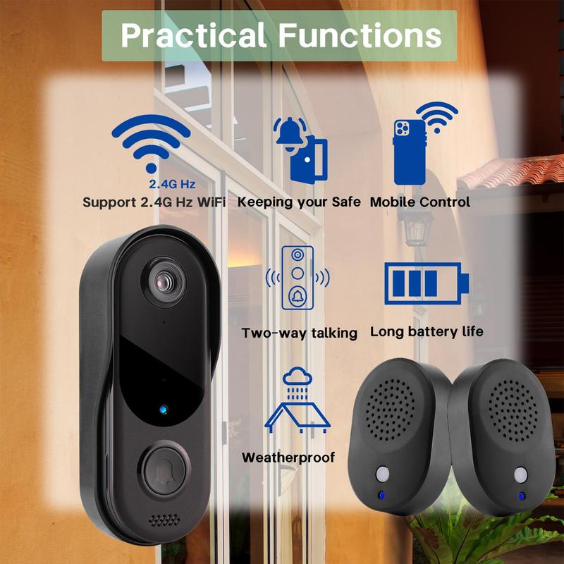 Smart Camera Doorbell, 2.4G Hz WiFi Smart Visual Doorbell with 2 USB Chime, High Speed Capture Waterproof Camera Doorbell with Two-way Voice Call 8