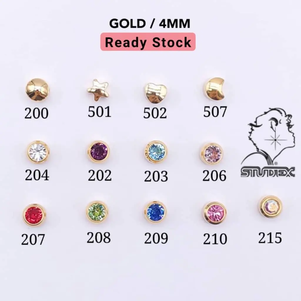 STUDEX(MADE IN USA)medical grade stainless steel ear piercing subang tindik non-allergy earing 1 pairs 4mm/gold