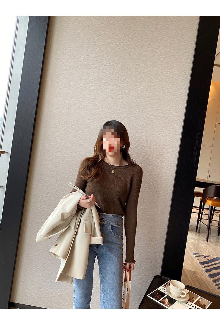 Product Introduction of Women's Knitted Bottoming Shirt 2024 New Early Autumn Design Sense Niche Fashionable Sweater round Neck Sweater Inner Wear Blouse Knitwear Womenswear Tops Lingerie Comfort Longsleeve Minimalist Crewneck Basic 7