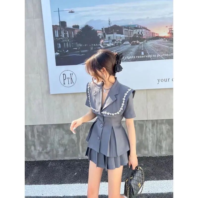 High Quality in Stock-2024 High Luxury Customized New Product Korean Style Sense of Design Trendy Preppy Style Suit Slim Two-Piece Suit Goddess Temperament Fashion Suit-TikTok Hot Item Fabric Womenswear Overalls Lingerie Lady Comfort Basic Minimalist Shor