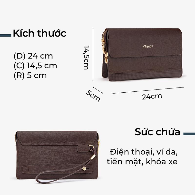 Product Introduction of Ví Nam Cầm Tay Clutch Da Chính Hãng GENCE RB01 Da Bò Khóa Số Cao Cấp Màu Nâu 1