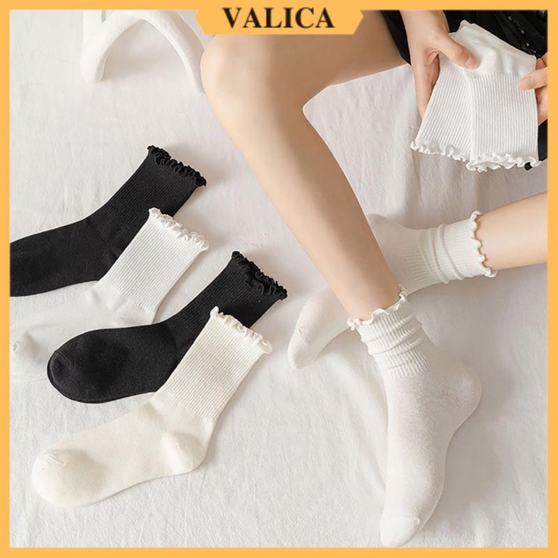 Combo 3 đôi tất cổ cao nữ cotton gân tăm viền xoắn - Vớ nữ mềm mại co giãn 4 chiều VALICA T23 Voi Voan