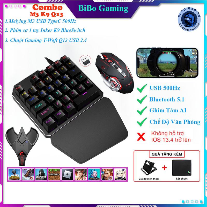Combo Meiying M3, Bộ Chuyển Đổi kết nối hai chế độ Bluetooth 5.1 và Có Dây, Bàn Phím Cơ Blue Switch K9 và Chuột Gaming, Hỗ Trợ kết nối điện thoại chơi game PUBG Mobile, Free Fire, Liên Quân, MineCraft, Roblox Chơi Điện Tử