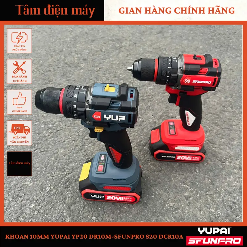 [CHÍNH HÃNG] Máy Khoan 3 Chức Năng Đầu 10mm - 60 n.m YUPAI YP20 DR10M-SFUNPRO S20 DCR10A 0