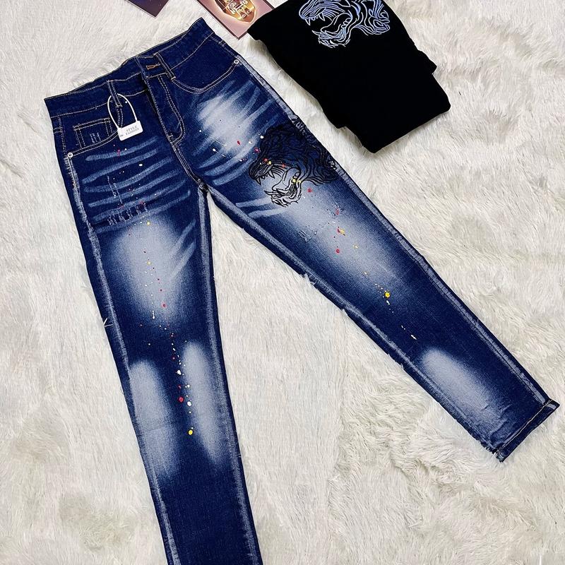 Quần jean nam xanh boy phố phối tag thêu mặt hổ chất co giãn form ôm cao cấp-GIN MAN Menswear Pants 8