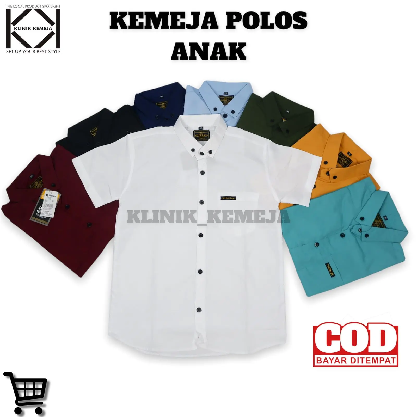 KEMEJA POLOS ANAK-ANAK LENGAN PENDEK UMUR 1 TAHUN SAMPAI 14 TAHUN