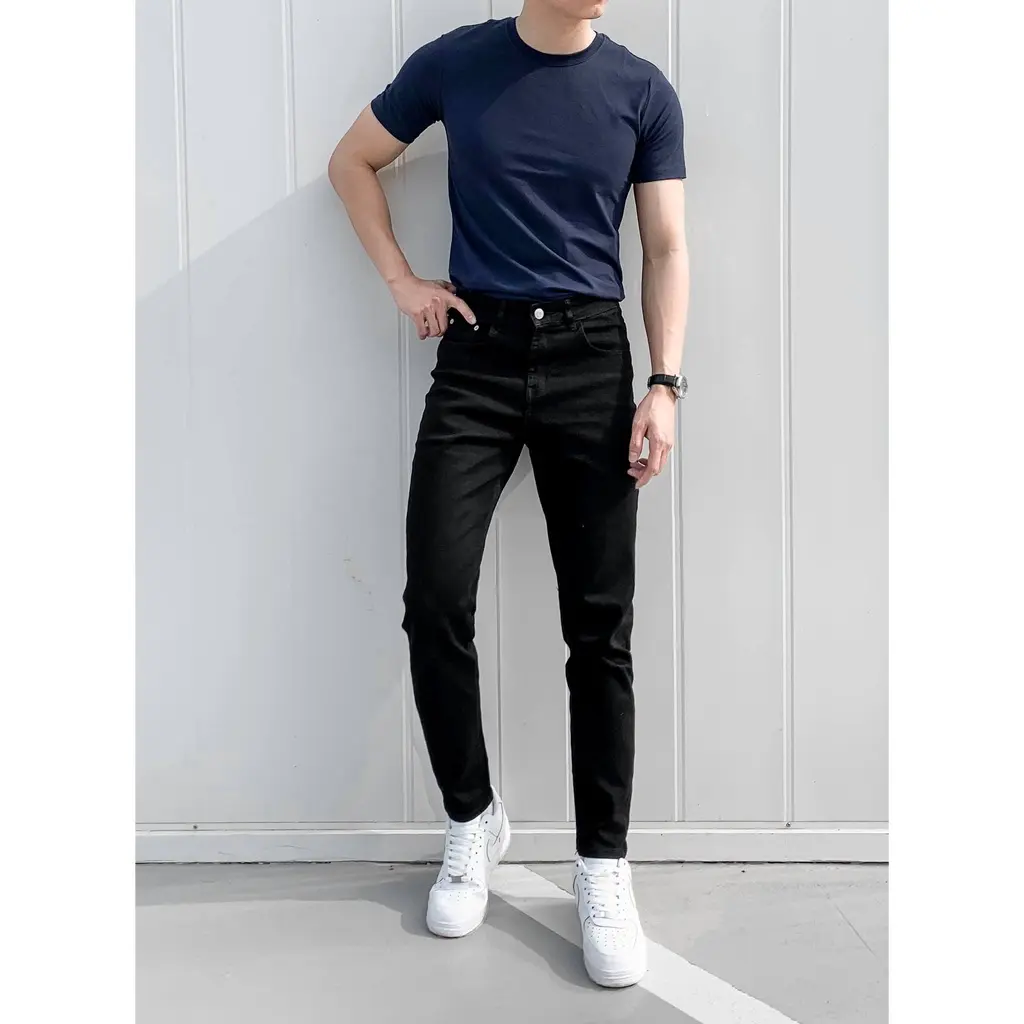 Quần jean nam ' vải co dãn rễ mặc ' quần bò nam cao cấp giành cho học sinh , sinh viên - JEANS ĐEN TRƠN