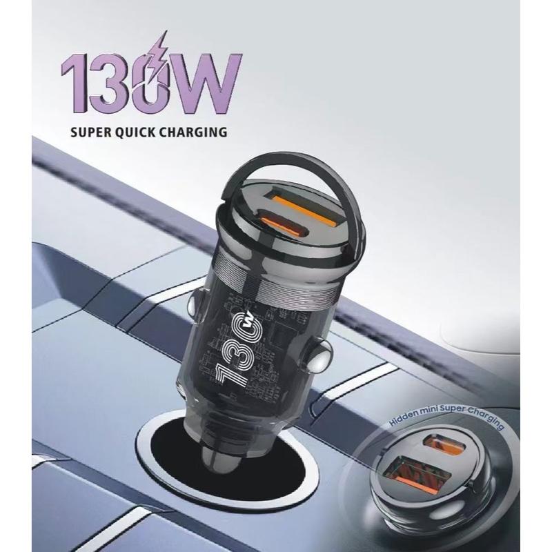 Tẩu Sạc Nhanh Ô Tô PUGAN 130w (QC5.0 + PD36W) Sạc Siêu Nhanh Cắm Tẩu Âm Nguồn 2 Cổng USB và TYPE C Phù Hợp Mọi Dòng Xe 3
