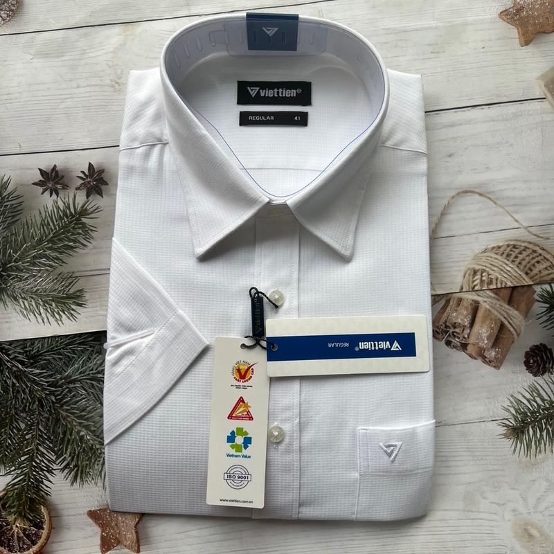 Áo Sơ Mi Nam Ngắn Tay viettien vạt bầu viettien trắng caro