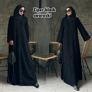 Abaya Dubai Hitam Ziper Black mata Mom and KidsBy bungashop245 Gamis Simple Elegan 2025 Edisi Lebaran Muslim Dress Umroh  Wanita Arab Kombinasi Maxi Syari Motif Turki Dewasa Remaja Simple Couple