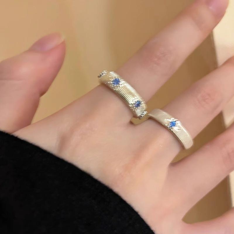 Product Introduction of Sea blue, cross, brushed, zircon, ring, female niche design, couple index finger ring ins style, simple temperament, ring, trend personality versatile 2