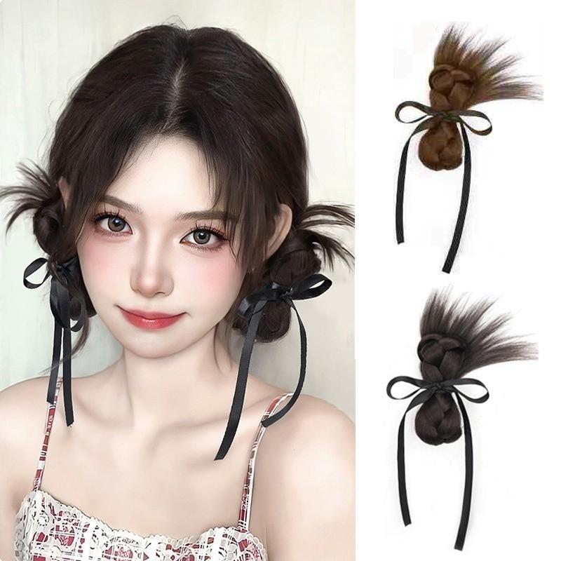 Kẹp Tóc Giả Nơ Ruy Băng Đen Xoắn Và Bện Tóc Kẹp Tóc Đuôi Ngựa Như Thật Kẹp Tóc Nữ Phụ Kiện Cài Tóc