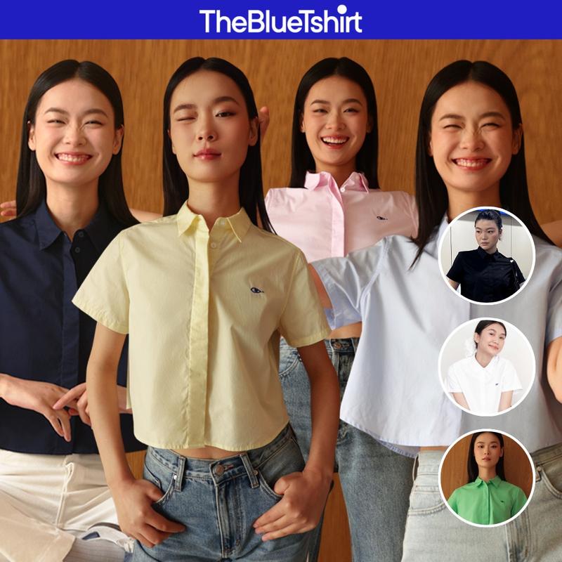 TheBlueTshirt - Áo sơ mi croptop tay ngắn trơn có nhiều màu cho nữ - Poplin Boxy Shirt - Women