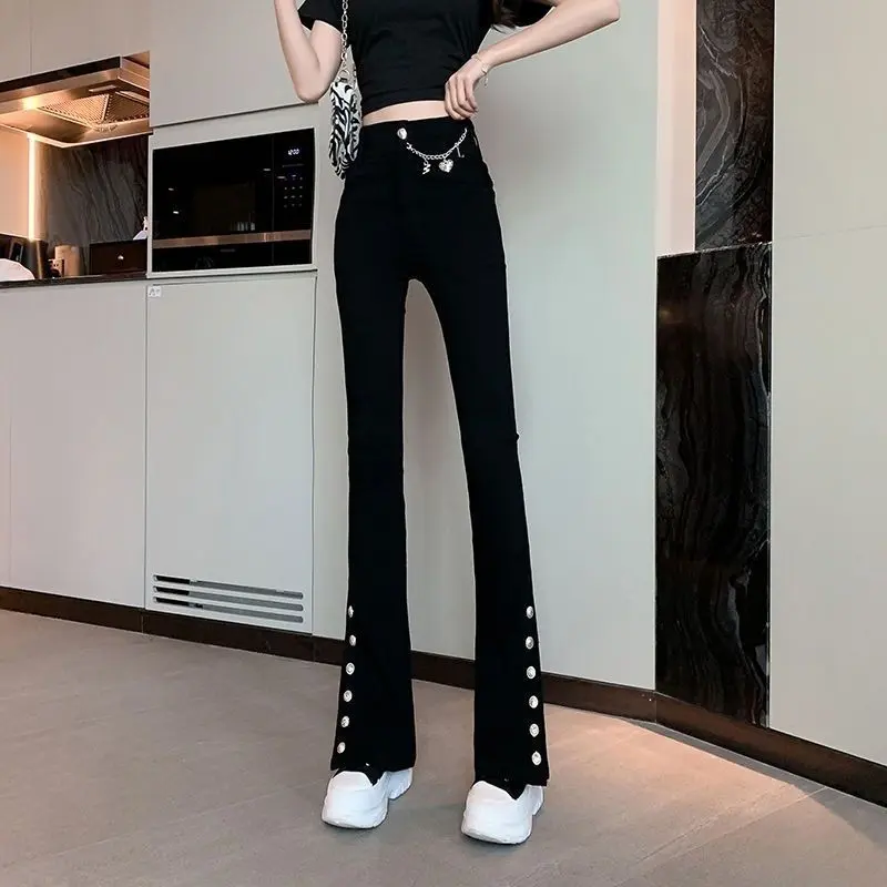 Quần Dài Ống Loe, Thiết Kế Dây Chuyền Xích, Lót Lông Cừu, Dày, Cạp Cao, Thích Hợp Cho Mùa Xuân Và Mùa Thu, Hàng Mới Về, Quần Legging Xẻ Tà Thường Ngày Cho Nữ, Quần Dài quét đất Nhà 3
