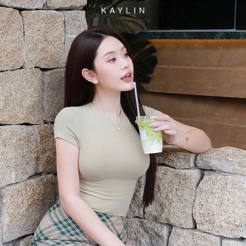  Áo thun trơn nữ basic chất thun gân form ôm body cổ Tròn phong cách thoáng mát KAYLIN - N2116 Women Top Voan 