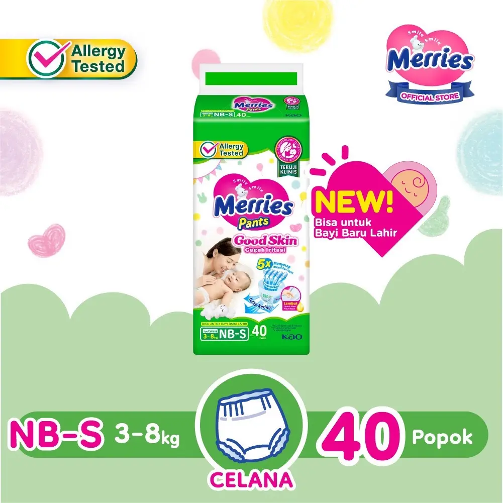 Merries Good Skin NB-S40 M34 L30 XL26 Diapers