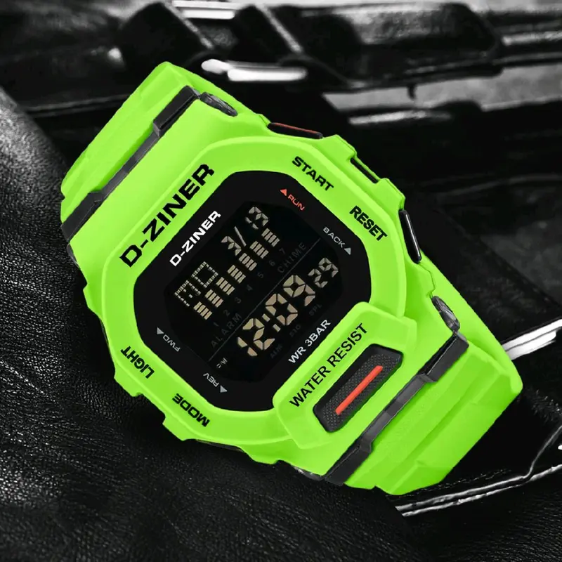 jam tangan pria mewah D-ZINER 8312 Tali Rubber Abu orange Digital original Hijau 7