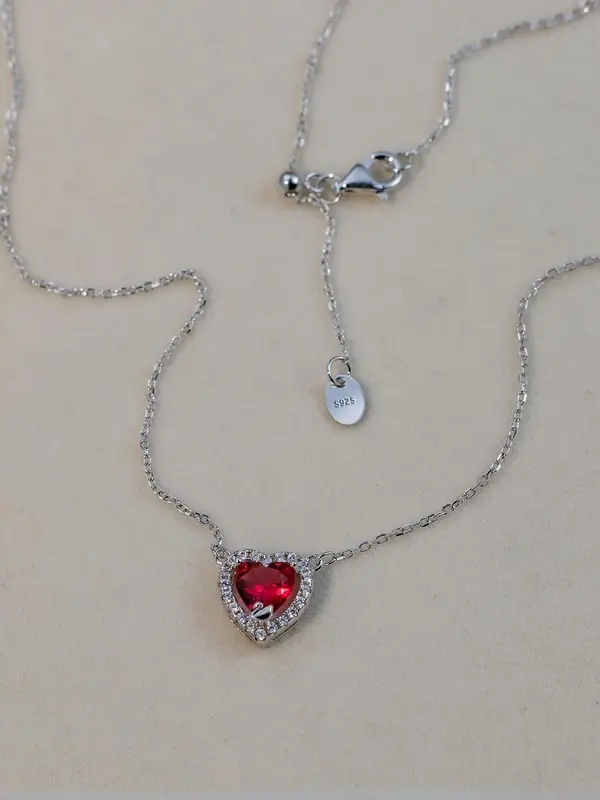 S925 Sterling Silver Heart Shaped Pendant Necklace with Box, Artificial Zircon Decor Necklace for Women & Girls, Trendy All-match & Exquisite Jewelry for Birthday Gift 3