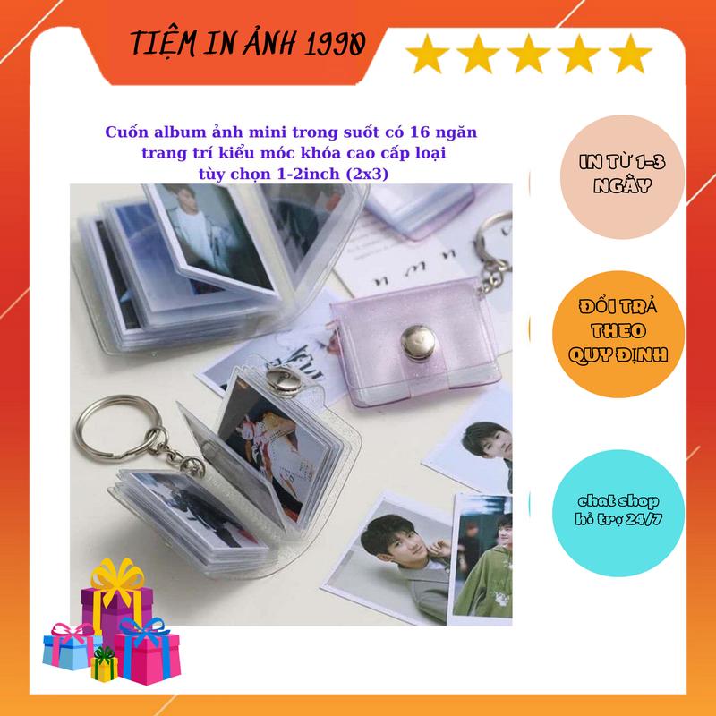 Cuốn album ảnh mini trong suốt có 16 ngăn trang trí kiểu móc khóa cao cấp loại tùy chọn 1-2inch 2x3 Decor Decor Phòng art click