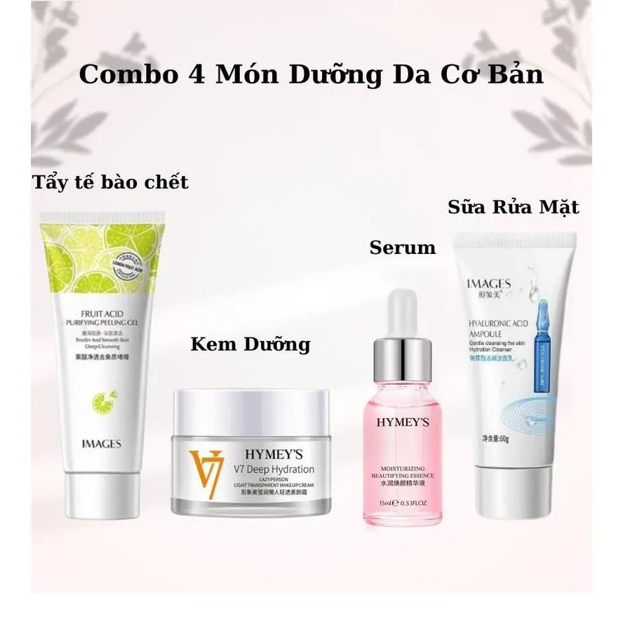 Combo 4 món dưỡng sáng da cơ bản cho người mới bắt đầu Tẩy tế bào chết mặt, kem dưỡng sáng da V7, serum cấp ẩm cho da, sữa rửa mặt Gen 24/7 Skincare Cho Bé Làm Đẹp Da Tẩy Da Chết