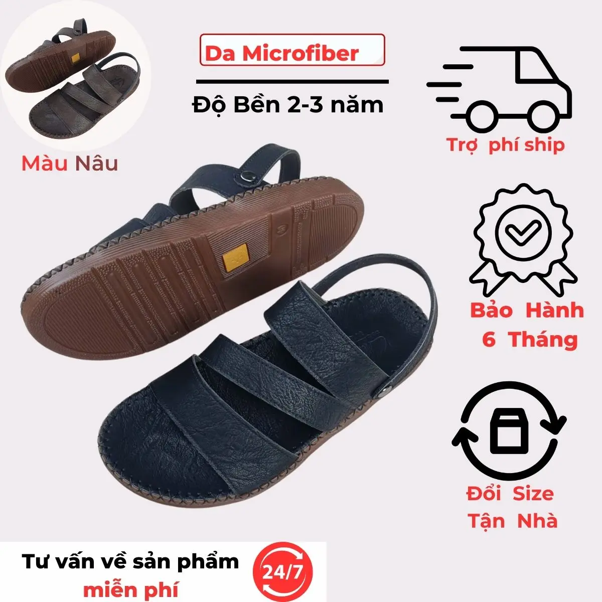 Dép quai hậu nam 3 quai ngang ,Sandal nam SDL3 hậu xoay tiện lợi đế lõm ôm chân