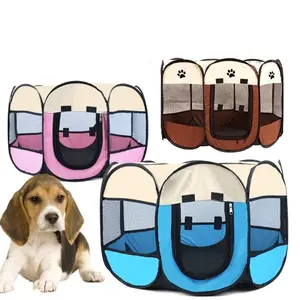 [61] pagar tenda lipat portable 8 panel kain kandang dog cat anjing kucing - Merah, S