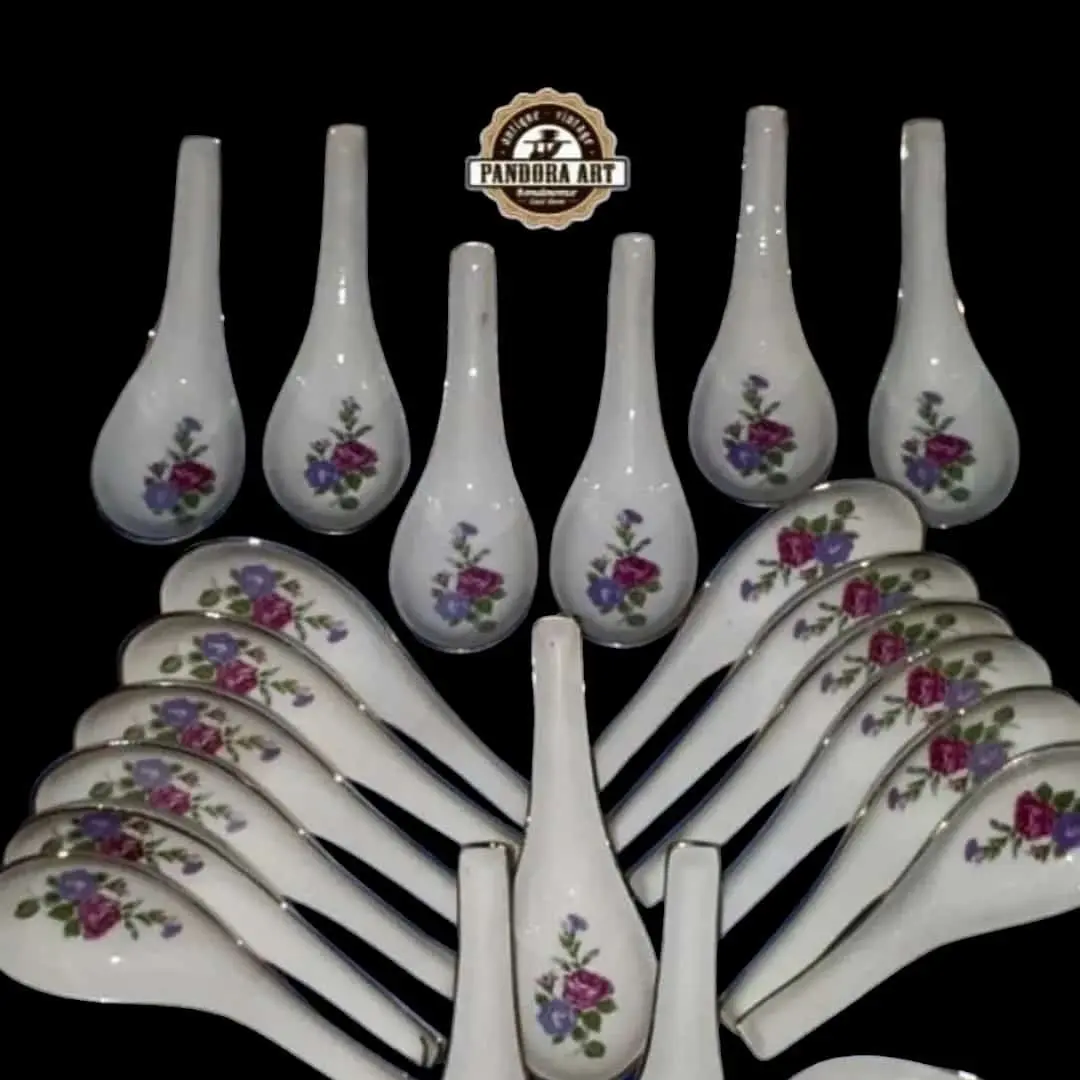 Sendok bebek porselin lawas motif mawar merah & ungu