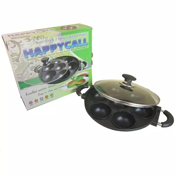 VERONA Cetakan Kue Serabi 7 CONVEX HAPPY CALL / SUGGO Loyang Kue Martabak Mini / Lumpur Sorga 7 Lubang Cekung Happy Call / Snack Maker Anti Lengket + Tutup Kaca 3