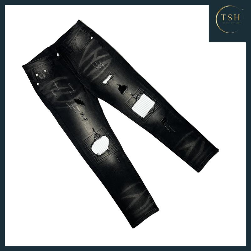 TSH - Mã Số QJN107 Quần jean nam vá da rách màu ĐEN có lót da trắng kiểu boy phố,chất liệu jean bò co giãn 4 chiều như hình chuẩn from dáng đủ size có nhiều mẫu mới dành cho nam HÌNH THẬT TỰ CHỤP Pants Menswear Có Túi