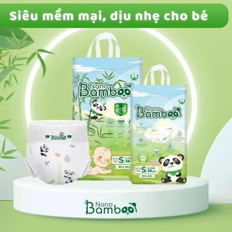 Bỉm bamboo nano chính hãng thấm hút tốt lên đến 12h,chống hăm,kháng khuẩn,an toàn cho làm da của bé