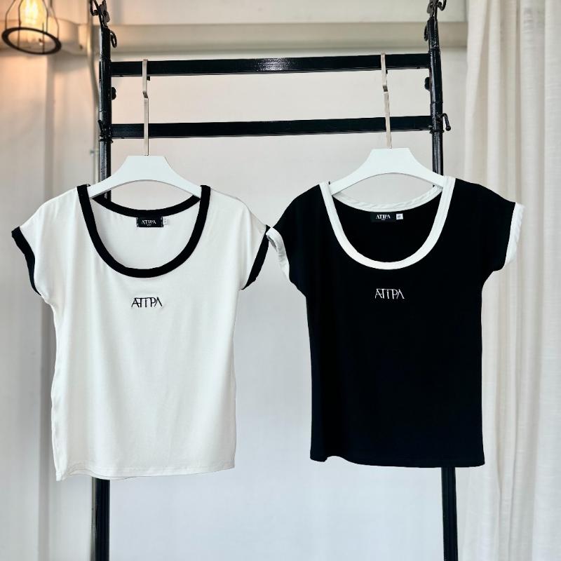 Atipashop - FLY TWOTONE TOP เสื้อยืด แขนสั้น คอยูสีทูโทน ปักโลโห้