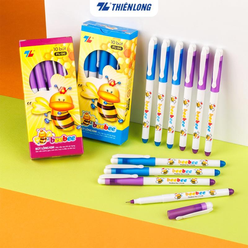 [BEEBEE - CHÍNH HÃNG] HỘP 10 Cây Viết Lông Kim/ Bút Lông Kim/ Bút Dạ Kim Bee Bee Điểm 10 Thiên Long FL-04 FL04 (Mực Xanh, Tím) - Chính Hãng (PHÁT HIỆN HÀNG GIẢ ĐỀN 200%)
