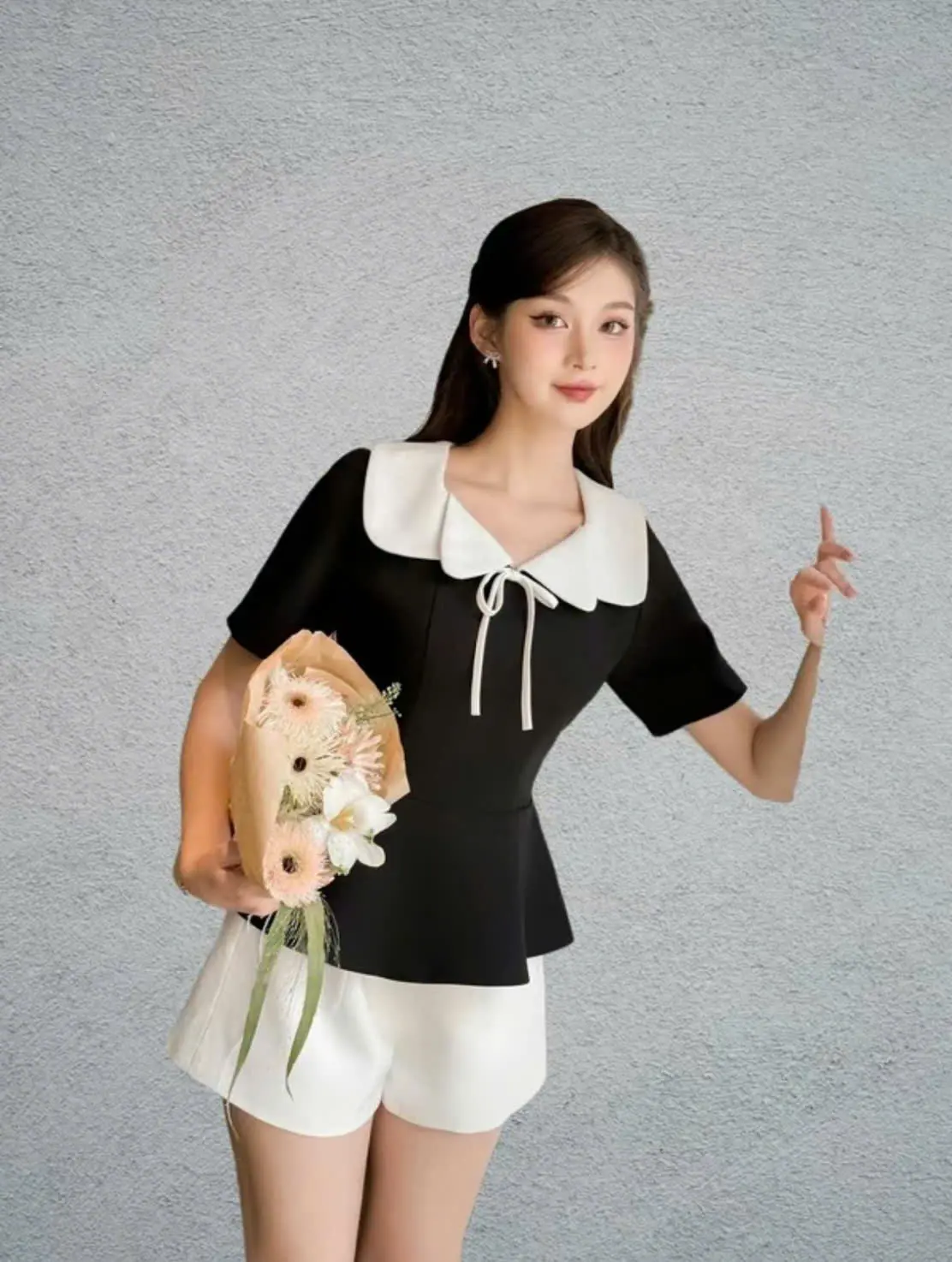 [HH.Bigsize] Áo peplum cổ kép phối nơ xinh chất tuyết mưa - Nữ - Women