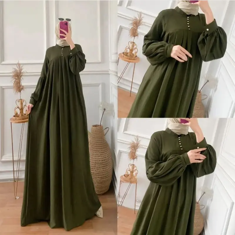 gamis Wanita Crinkle Airflow Dress hitam aesthetic baju Muslim model baru SALSA maxi Dress gamis Dewasa Mewah Tangan Panjang 4