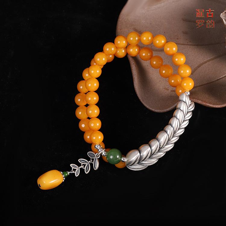 Product Introduction of S925 Sterling Silver Bracelet Natural Resin Amber Jade Bracelet Fashionable Women's Bracelet 12