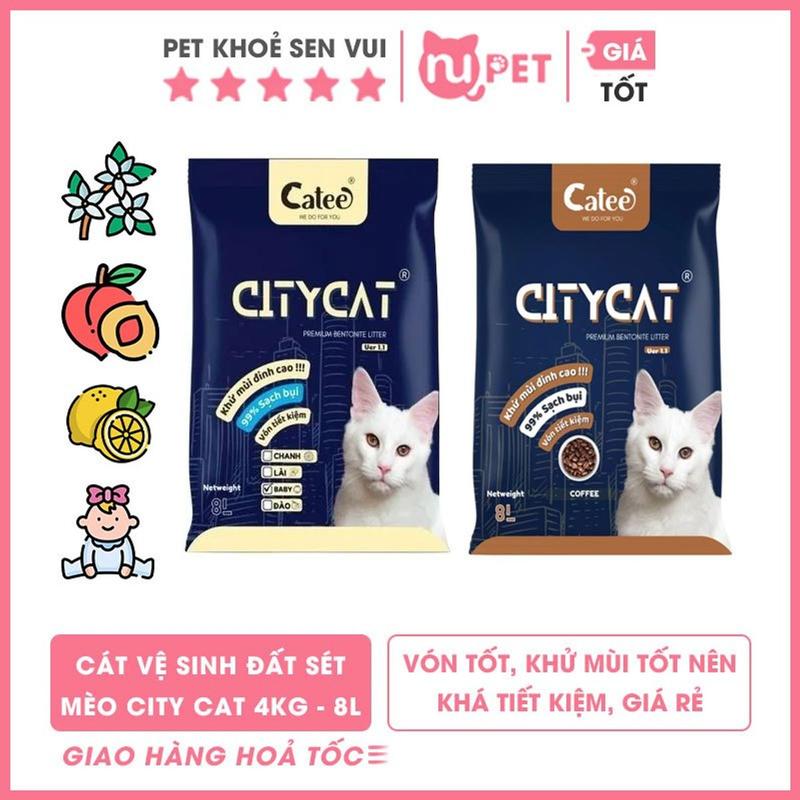 Cát vệ sinh đất sét cho mèo City Cat bao 8L – 4kg Cát giúp khoá mùi hôi tốt - vón cục nhanh tốt 0