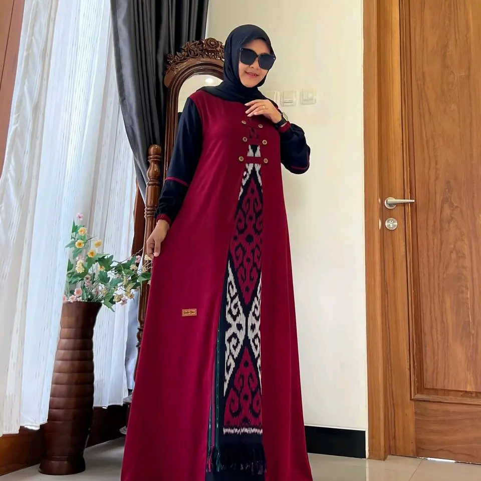 GAMIS MUSLM ETNIC MARUN ARMY DRESS WANITA RAYON TWILL BY SAULIN STORE