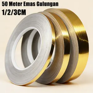 Stiker Strip Dinding Lantai Emas 50M Waterproof Stiker Pembatas Keramik List Plat