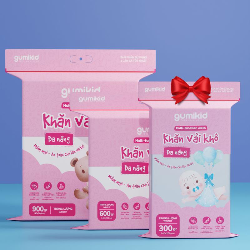 ( TẶNG KÈM BỊCH 300G) COMBO 2 BỊCH KHĂN VẢI KHÔ ĐA NĂNG GUMI (BỊCH 900G + 600G)  Cho Bé