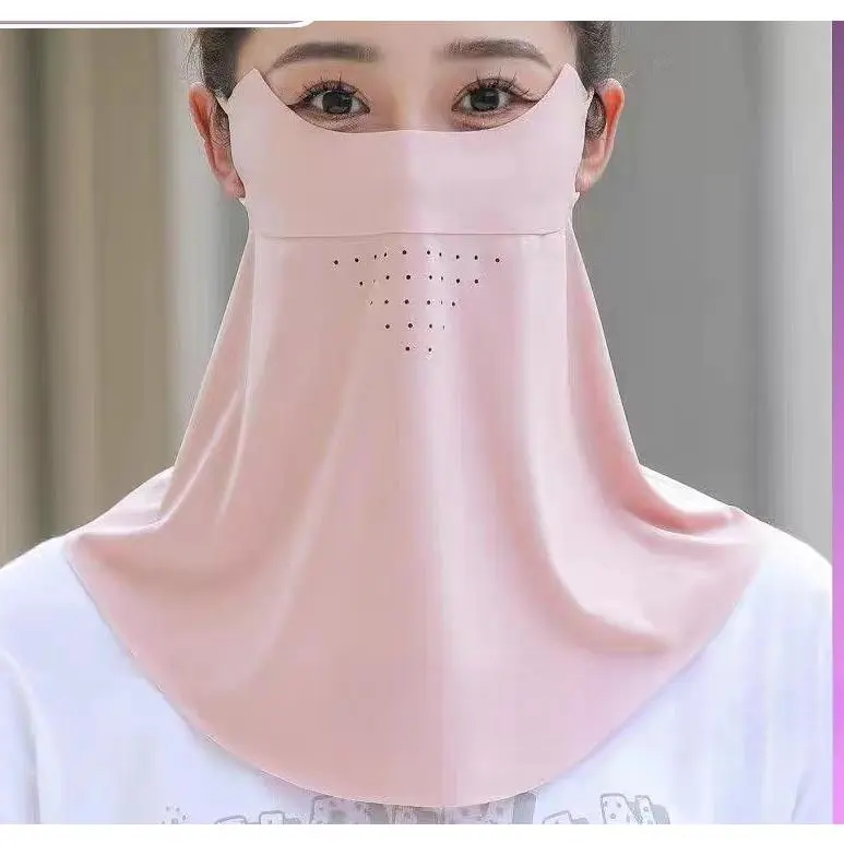 Summer Outdoor Sun Protection Breathable Mouth and Nose Mask Full Face and Neck Protection Ice Silk Thin Mask Sunshade