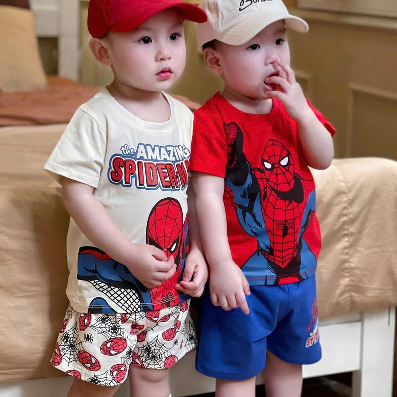  Set Bộ Quần Áo Cộc Tay Cho Bé Trai In Hình Người Nhện Spiderman Size Từ 8-18 Kg 