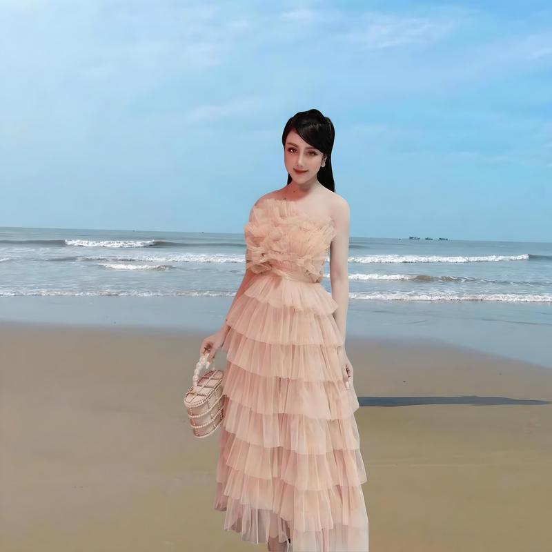 Đầm tầng lưới 2 dây có mút sang chảnh - Thời Trang TIX đơn nữ váy trắng kem voan trắng Nhung Women Voi Dress Màu Trắng promdress katie 9
