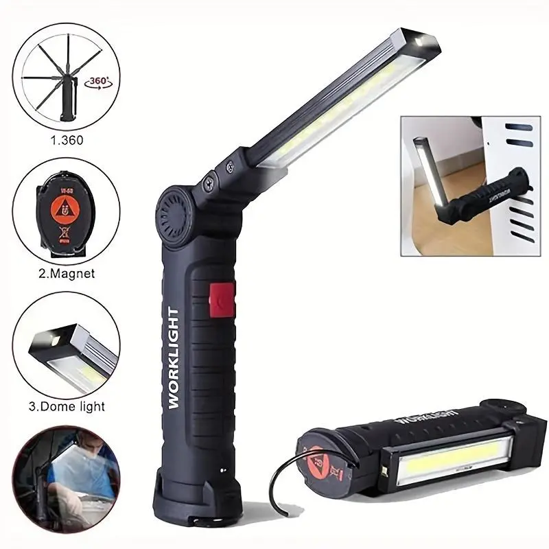 Rechargeable strong light LED with hook 5 modes 360 ° rotating flashlight work light  Outdoor camping maintenance fishing emergency work lights  Portable lighting
