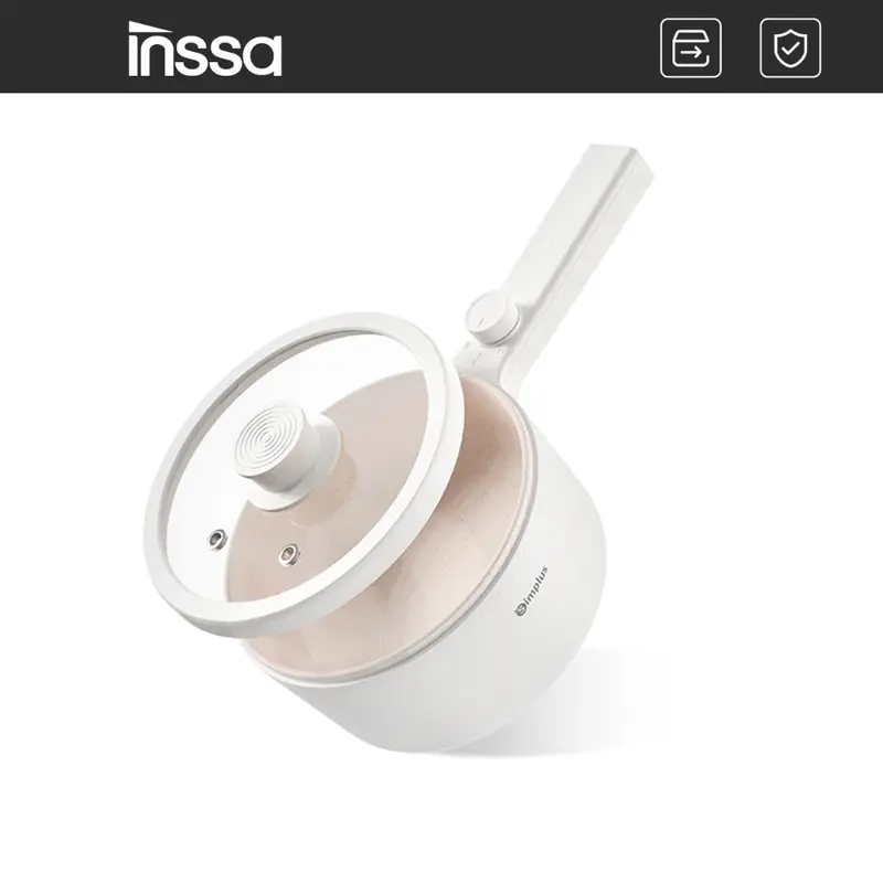INSSA Nồi lẩu điện chống dính 1.5L đa chức năng, thích hợp cho 2-3 người, điều chỉnh nhiệt độ, tay cầm dài DZGH002 0