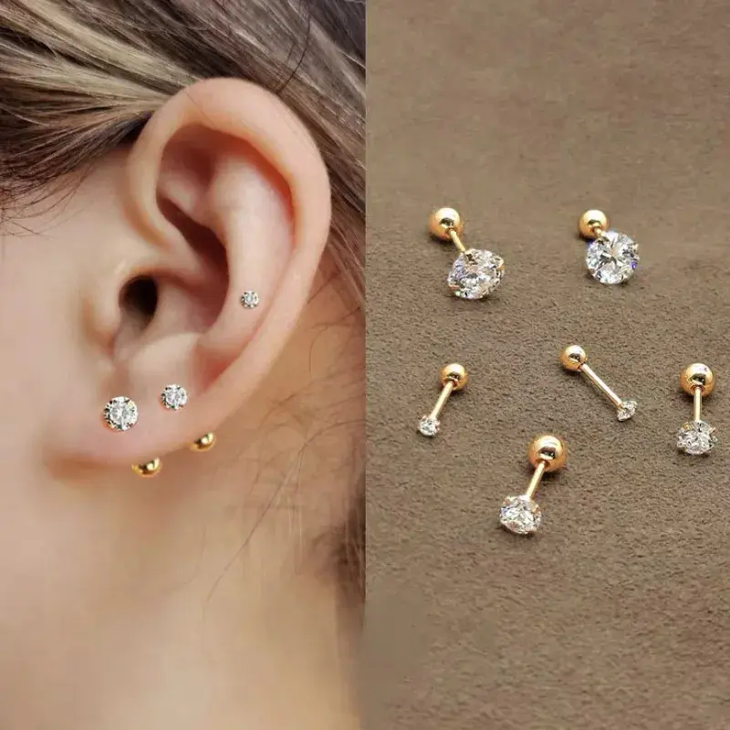 Bông Tai Đinh Tán Zircon 4 Ngạnh Bằng Thép Không Gỉ, Dành Cho Phụ Nữ Và Nam Giới, Thích Hợp Cho Vành Tai, Sụn Và Xỏ Lỗ Tiêu Chuẩn, Đồ Trang Sức, 1 Cái