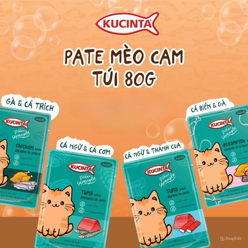 [Combo 10 gói] Pate KUCINTA gói 80gr cho mèo từ thịt cá thật, pate gói KUCINTA cho mèo mọi lứa tuổi 1
